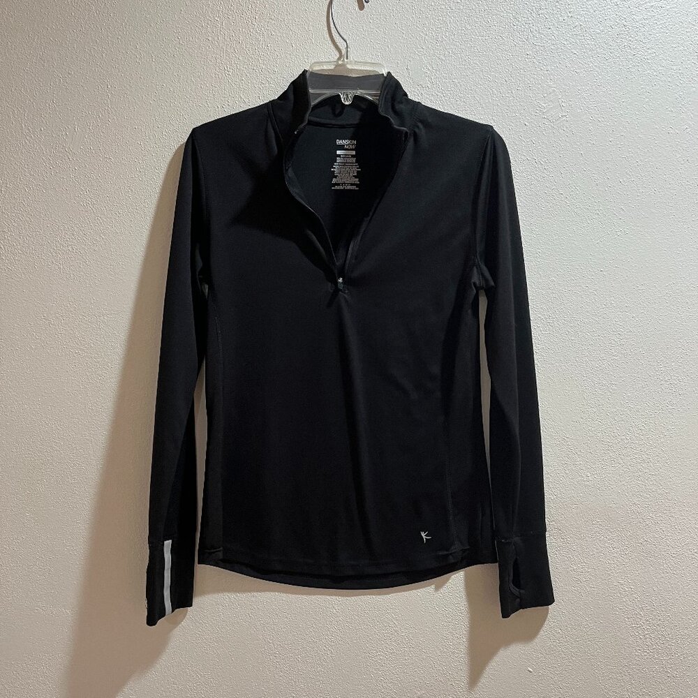 DANSKIN Women's Black Lightweight 1/2-Zip Long-Sleeve Top - Size S